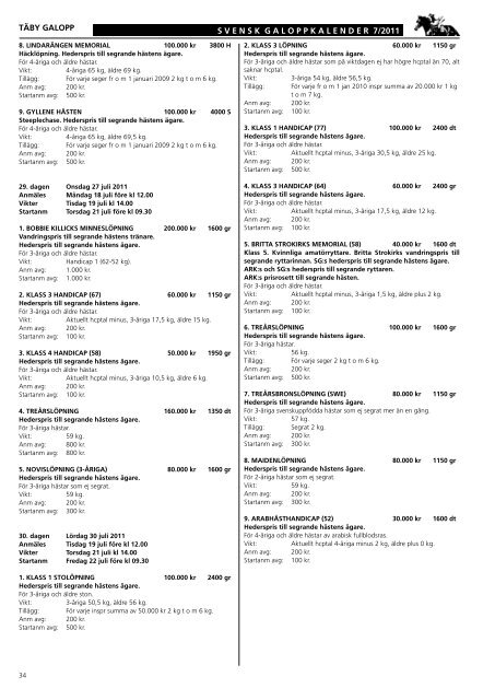 Skandinavisk Galopp/Kalendern nr 7/2011 - Ãvrevoll Galoppbane