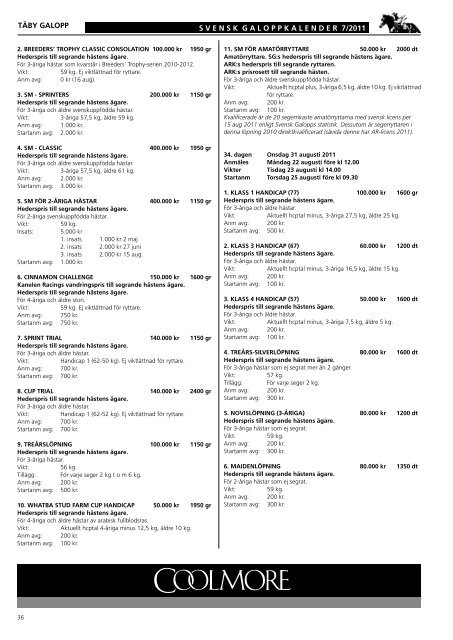 Skandinavisk Galopp/Kalendern nr 7/2011 - Ãvrevoll Galoppbane