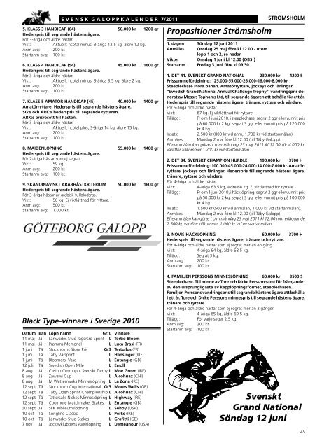 Skandinavisk Galopp/Kalendern nr 7/2011 - Ãvrevoll Galoppbane