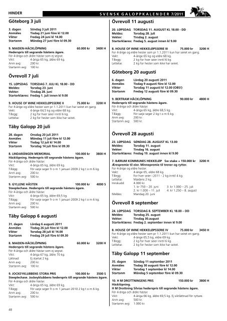 Skandinavisk Galopp/Kalendern nr 7/2011 - Ãvrevoll Galoppbane