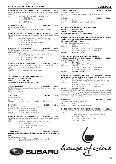 Skandinavisk Galopp/Kalendern nr 7/2011 - Ãvrevoll Galoppbane