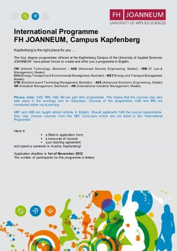 International Programme FH JOANNEUM, Campus Kapfenberg