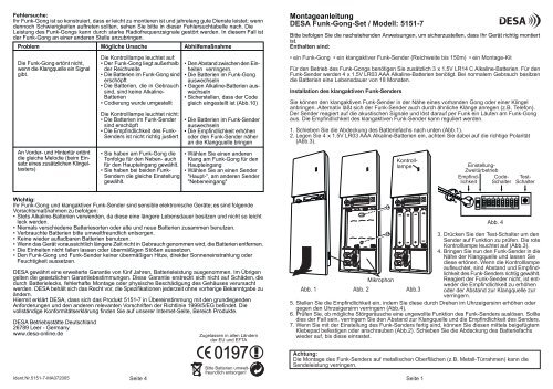 Montageanleitung DESA Funk-Gong-Set / Modell ... - Chamberlain