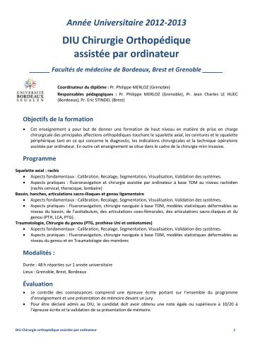 DIU Chirurgie OrthopÃ©dique assistÃ©e par ordinateur - UMFCS ...