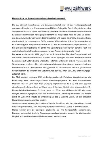 Entstehung und Gesellschaftszweck evu zählwerk (0)