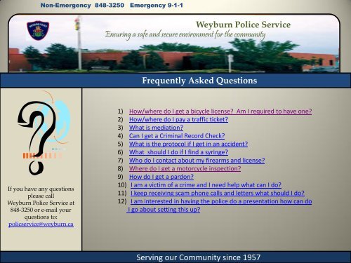Frequently Asked Questions - City of Weyburn
