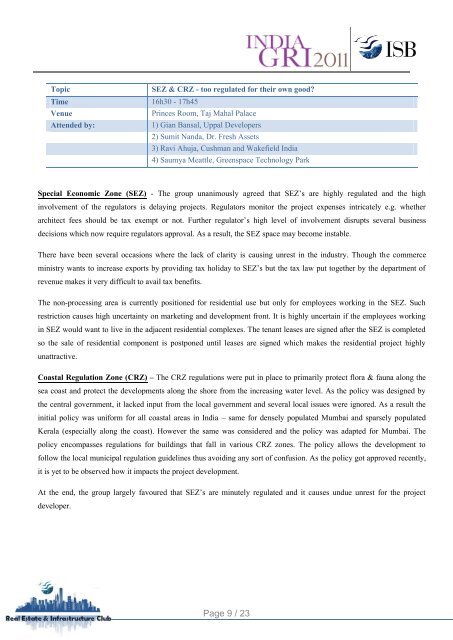 SESSION REPORTS - Global Real Estate Institute