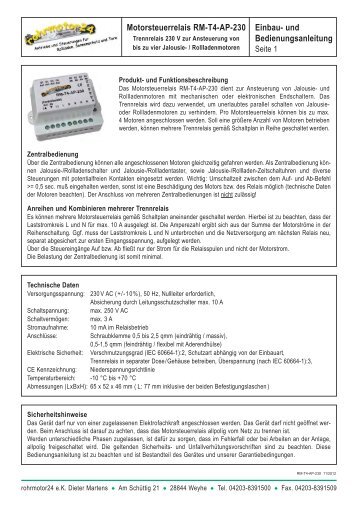 Motorsteuerrelais RM-T4-AP-230 Einbau- und ... - rohrmotor24