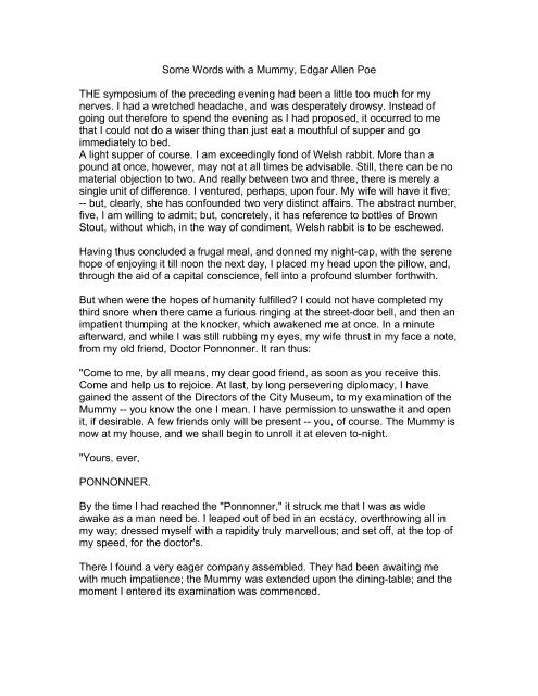 Some Words With A Mummy Edgar Allen Poe - 