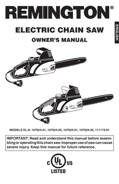 ELECTRIC CHAIN SAW Remington Electric Chain Saws