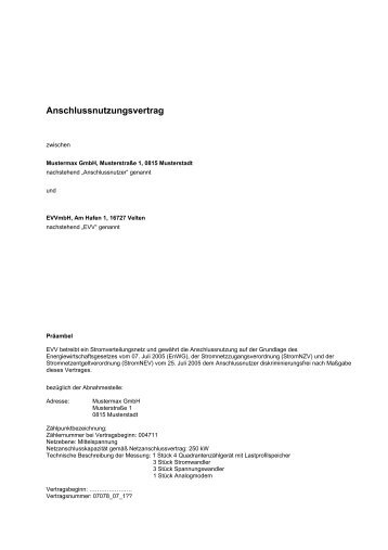 Anschlussnutzungsvertrag - EVV Netz