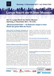 Pressemitteilung 5. Oktober 2011 - Lange Nacht der KÃ¶lner Museen