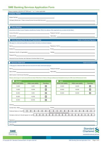 SME Banking Services Application Form - Standard Chartered Bank