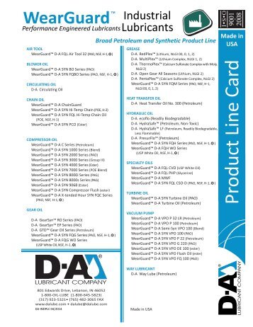 Industrial Product Line Card - D-A Lubricant Company