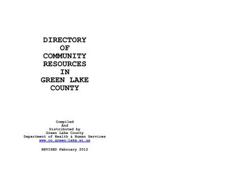 Directory of Community Resources In Green Lake County