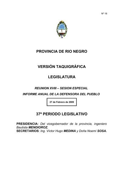 provincia de rio negro versión taquigráfica legislatura 37º periodo ...