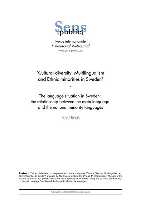 The language situation in Sweden: the relationship ... - Sens Public