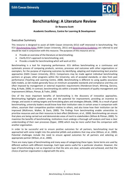 Benchmarking: A Literature Review - ECU | Sign In : Portals - Edith ...