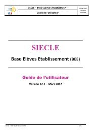 SIECLE Base ElÃ¨ves Etablissement - Cette fenÃªtre permet de vous ...