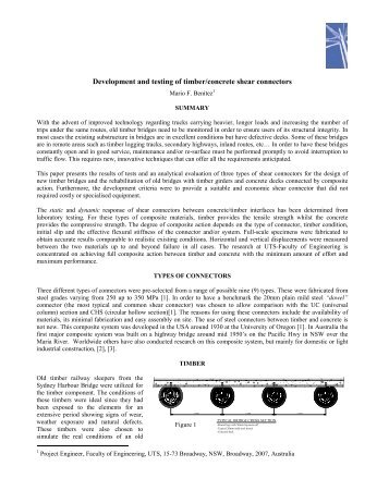 Development and testing of timber/concrete shear connectors