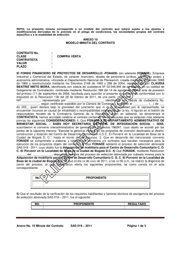 Anexo No. 10 Minuta del Contrato SAS 019 â 2011 PÃ¡gina 1 de 3 ...