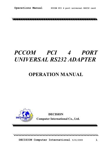 PCI 4 port universal RS232 adapter_20081017.pdf - Decision ...