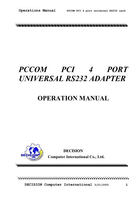 PCI 4 port universal RS232 adapter_20081017.pdf - Decision ...