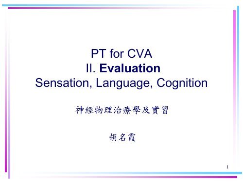 PT for CVA II. Evaluation Sensation, Language, Cognition