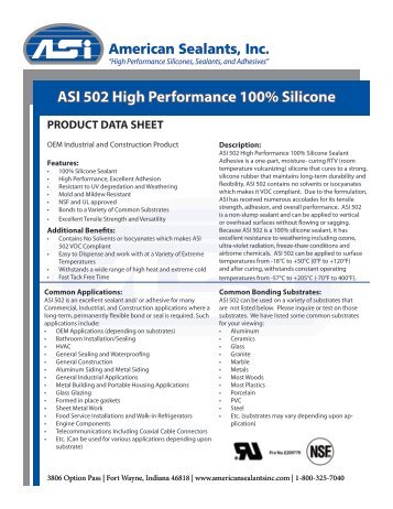 ASI 502 High Performance 100% Silicone - American Sealants, Inc.