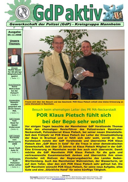 GdP aktiv Ausgabe 2008-12-05 - GdP Mannheim