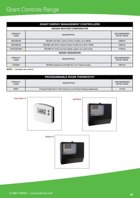 Grant UK Product Retail Price List - 1st April 2013 - issue one