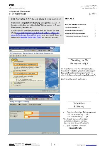 Aufrufen SAP-Beleg ÃƒÂ¼ber Belegnummer - ETH ZÃƒÂ¼rich