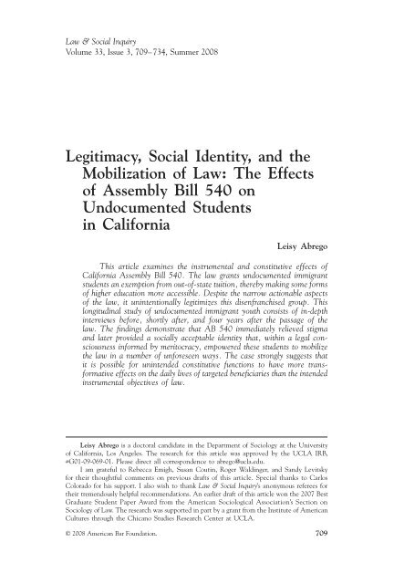 Legitimacy, Social Identity, and the Mobilization of Law: The Effects ...