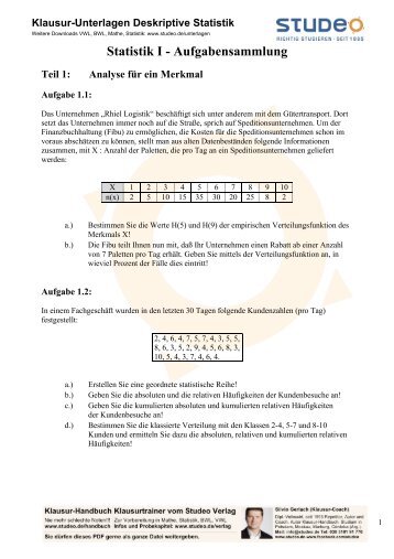 Klausur-Unterlagen Deskriptive Statistik