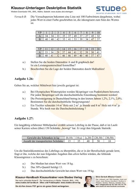 Klausur-Unterlagen Deskriptive Statistik