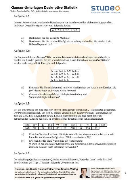 Klausur-Unterlagen Deskriptive Statistik