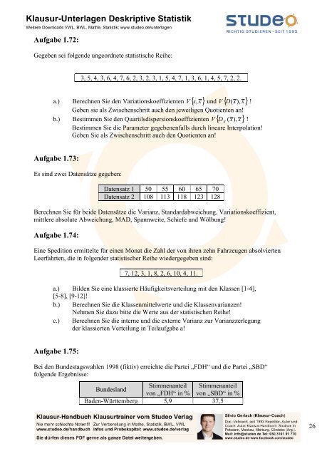 Klausur-Unterlagen Deskriptive Statistik