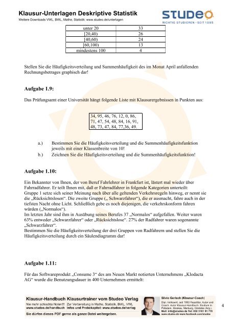 Klausur-Unterlagen Deskriptive Statistik