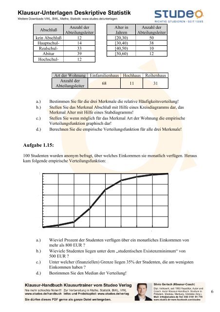 Klausur-Unterlagen Deskriptive Statistik