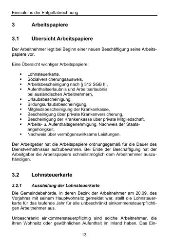 3 Arbeitspapiere 3.1 Übersicht Arbeitspapiere 3.2 Lohnsteuerkarte