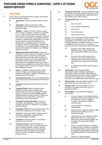 purchase order terms & conditions â supply of goods and/or ... - QGC