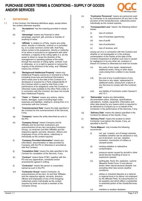 purchase order terms & conditions â supply of goods and/or ... - QGC