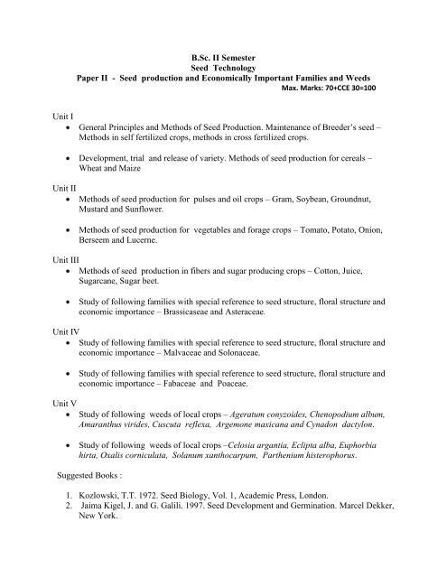 B.Sc. I Semester Seed Technology Paper I â€“ Principles of Seed ...