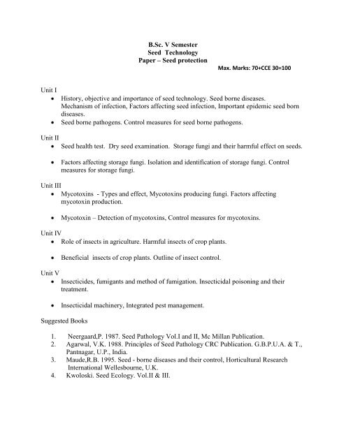 B.Sc. I Semester Seed Technology Paper I â€“ Principles of Seed ...