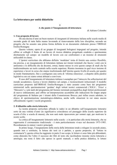 La letteratura per unità didattiche (1996) - Adrianocolombo.it