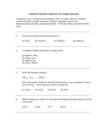 California Chemistry Diagnostic Test Sample Questions ...