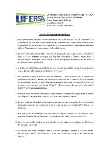 Lista I – Movimento Periódico - Ufersa