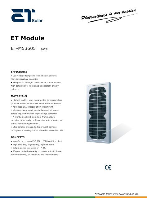 ET Solar PV Module - ET-M53605
