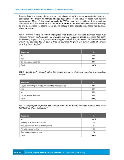 Asset Consultants Survey - The Climate Institute
