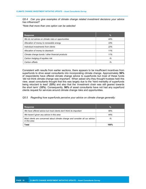 Asset Consultants Survey - The Climate Institute